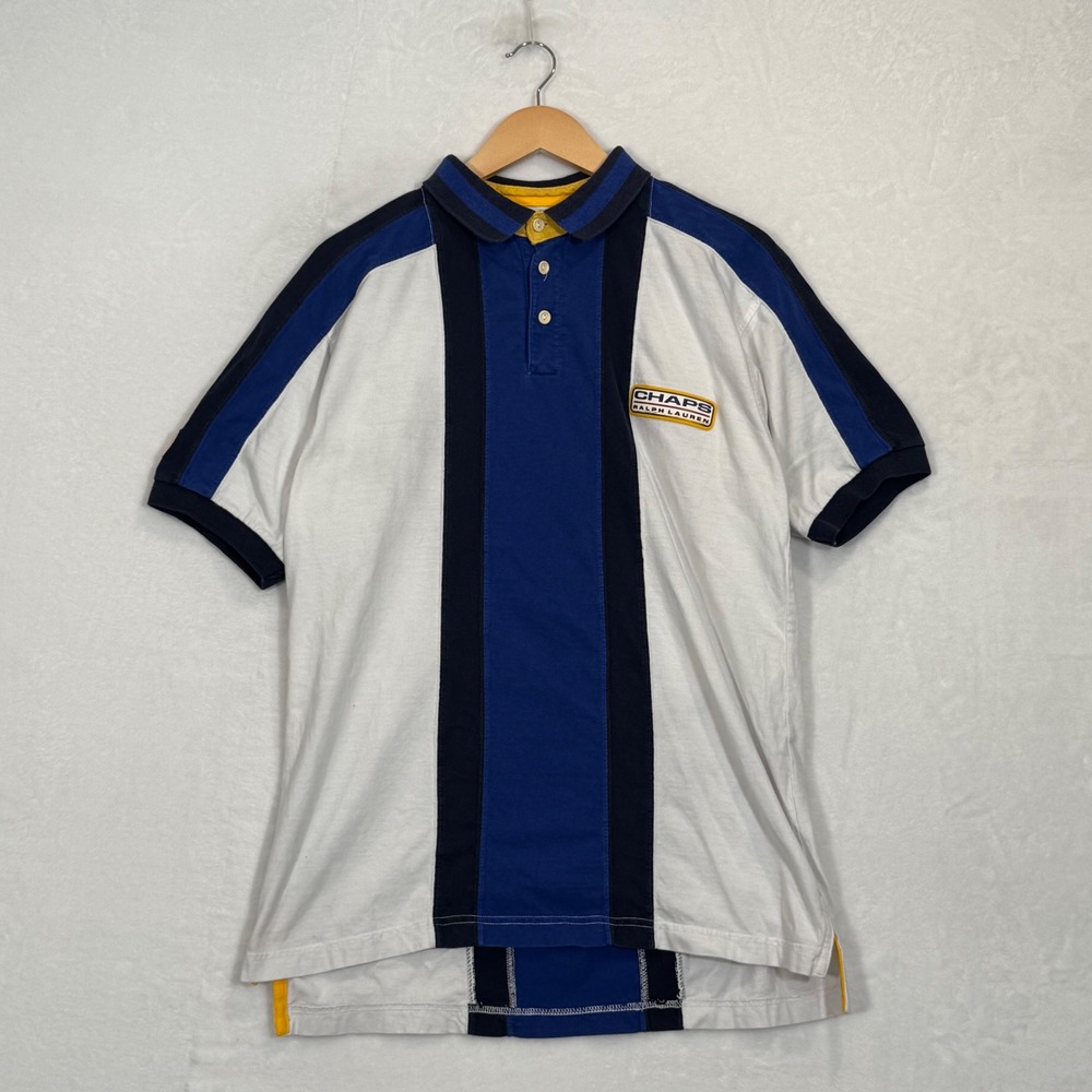 Chaps Ralph Lauren White Navy Blue Colorblock Polo Shirt Medium